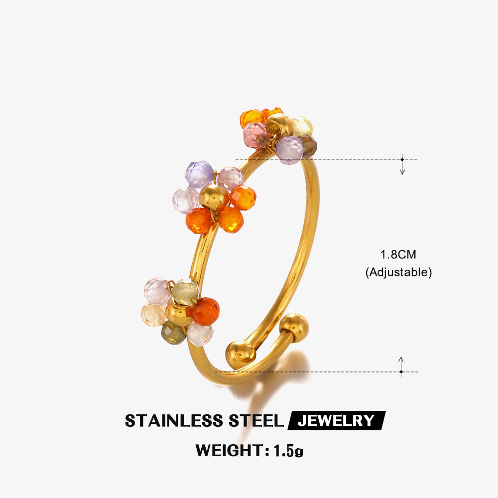 Fashion Popular Stainless Steel Simple Style Zircon Flower Ring