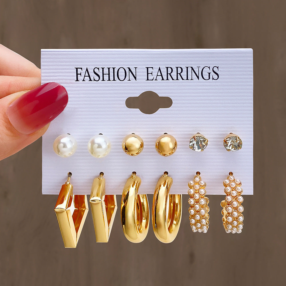 Women's Geometric Circle And Pearl Butterfly Exaggerated Earrings