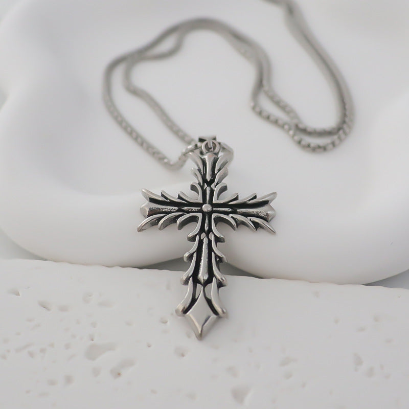 Colliers hauts avec pendentif croix vintage en acier inoxydable