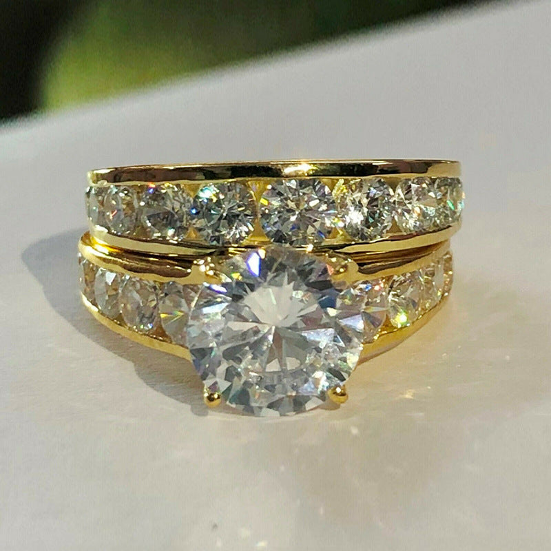 Wedding Gold Plated Full Rhinestone Zircon Couple Rings