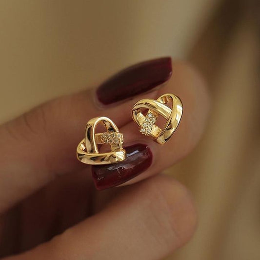 Women's Sweet And Diamond Mounted Heart-shaped Interwoven For Affordable Earrings