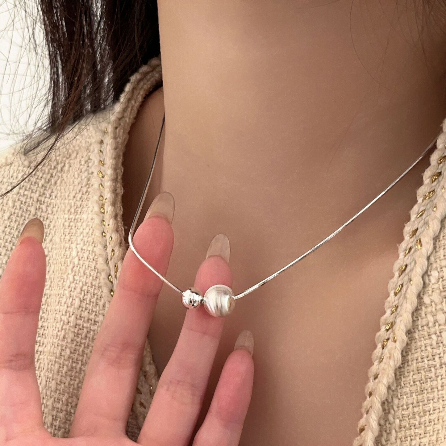 Sier Sterling Flash perles rondes colliers de mode des minorités féminines