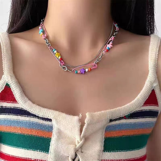 Pin Beaded Chain Female Niche Design Sweet Cool Hot Necklaces