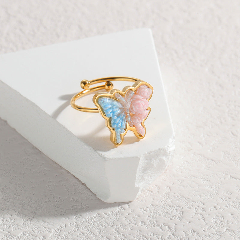 Stainless Steel Butterfly Female Light Luxury Ring