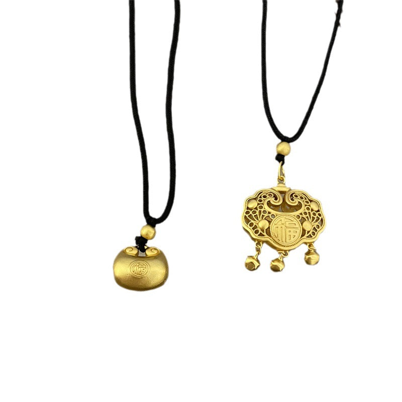 Colliers avec pendentif porte-bonheur de Style chinois, haricots dorés, longue durée de vie