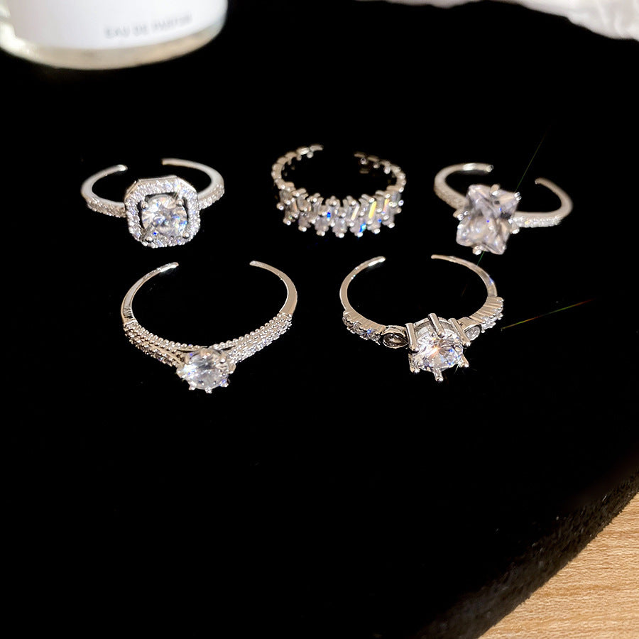 Inlaid Zircon Love Round Open Niche High Sense Rings