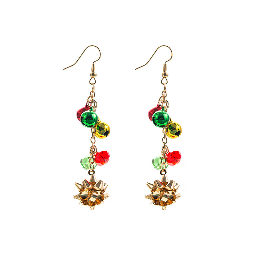 Green Color Matching Jingling Bell Flower Earrings