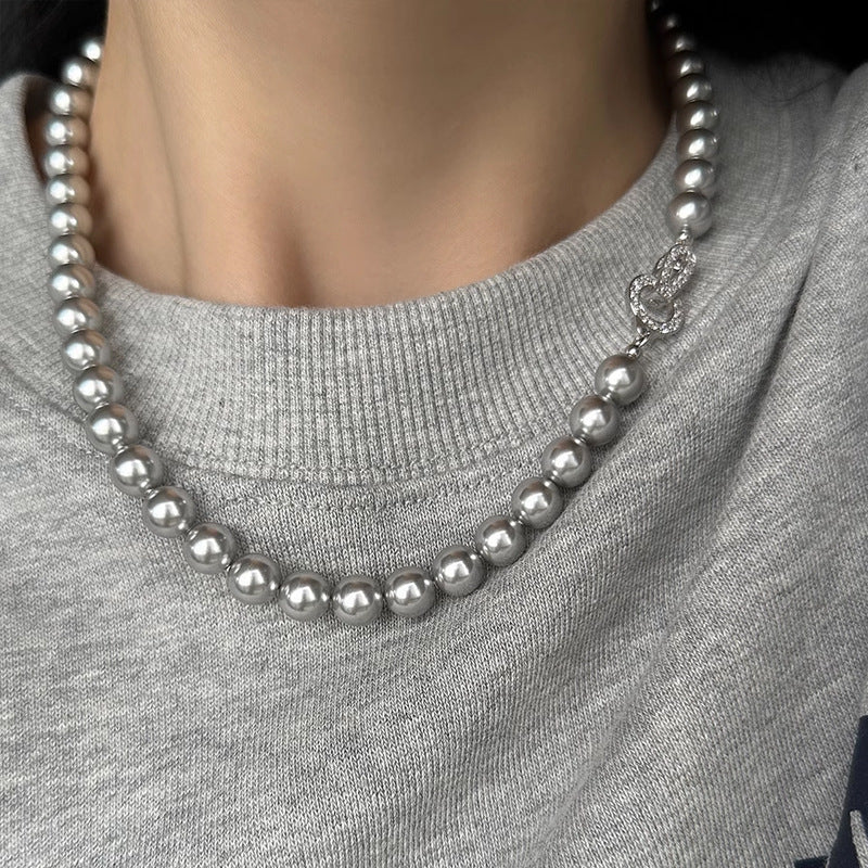 Women's Linen Pearl Hoodie Beaded Sweater Chain Necklaces