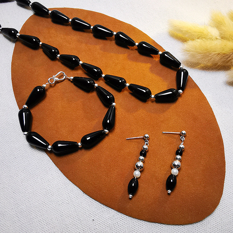 Women's & Men's & Sier Natural Black Agate Water Necklaces