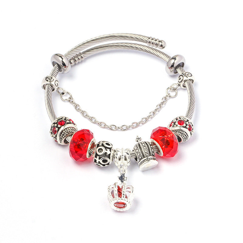 Women's Colorful Crystal Crown Beaded Handmade Glass Bracelets