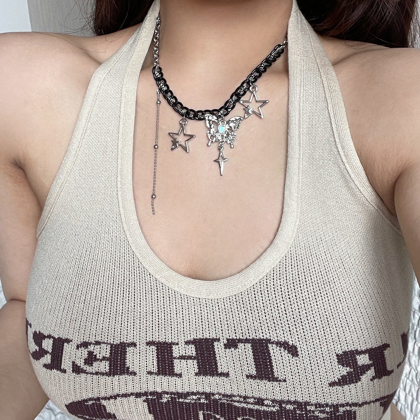 Colliers de chaîne de clavicule à couture de pampilles de papillon cool