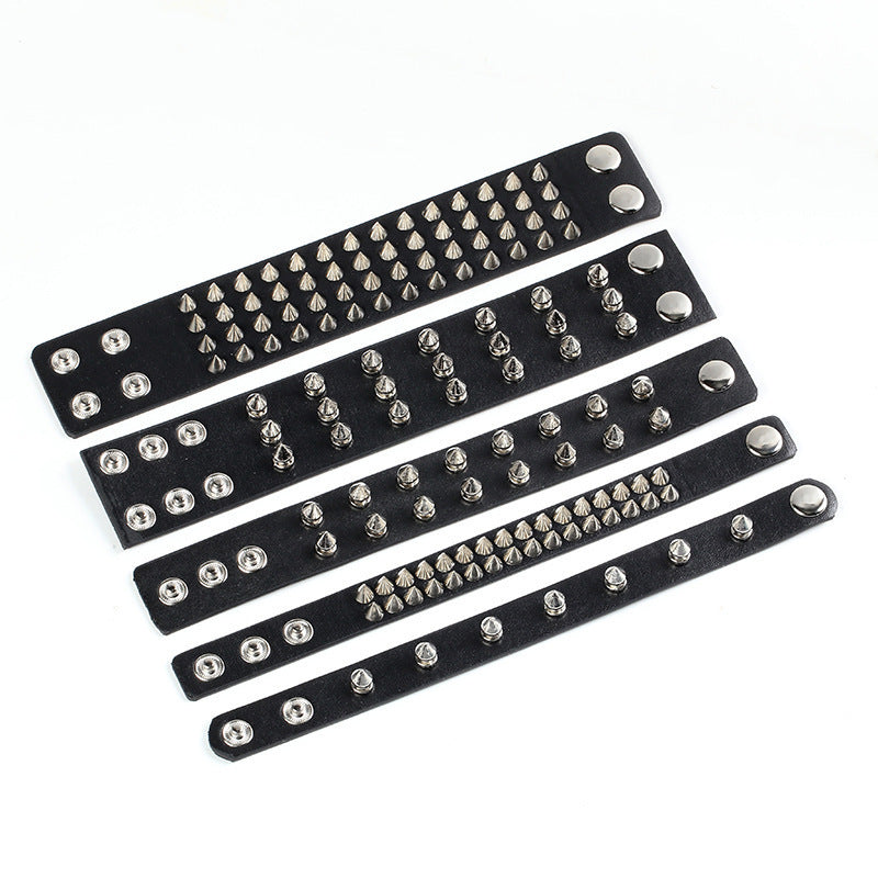 Punk Exaggerated Tapered Pointed Rivet Three Rows Bracelet