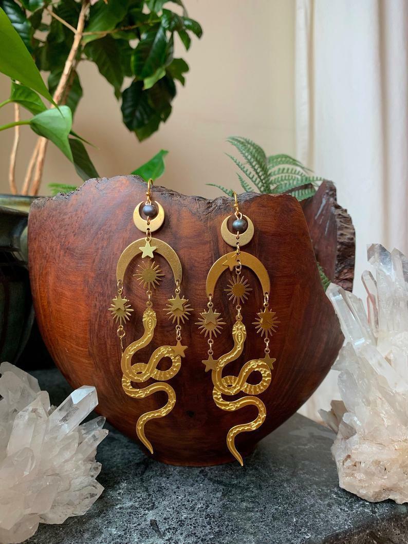 Versatile Stylish Attractive Gold Snake Moon Earrings