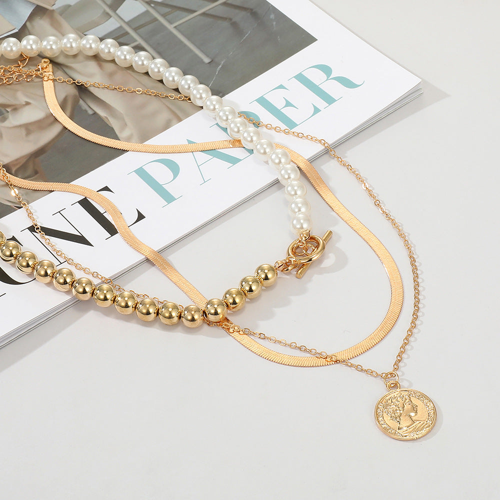 Ornament Simple Delicate Pearl Round Gem Necklaces