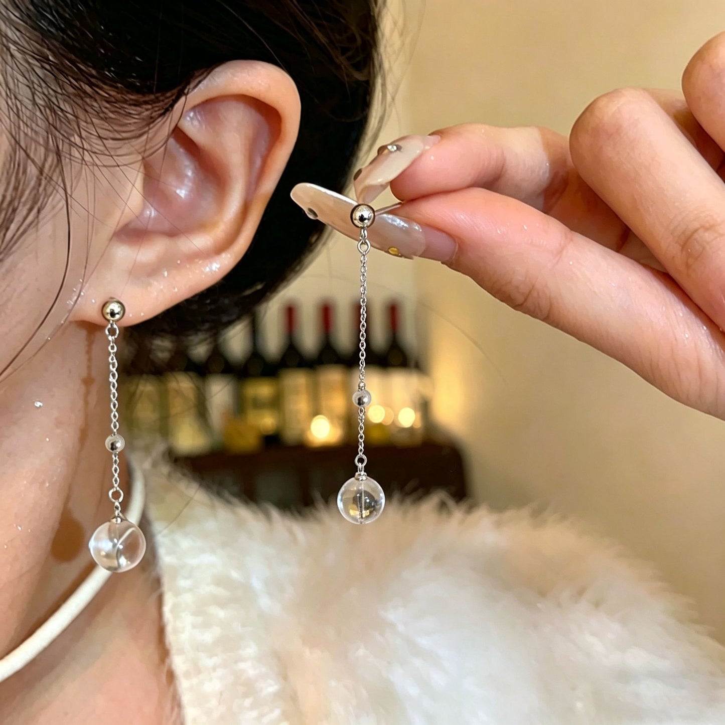Crystal Ball Special Interest Light Luxury Elegant Long Tassel Without Rings