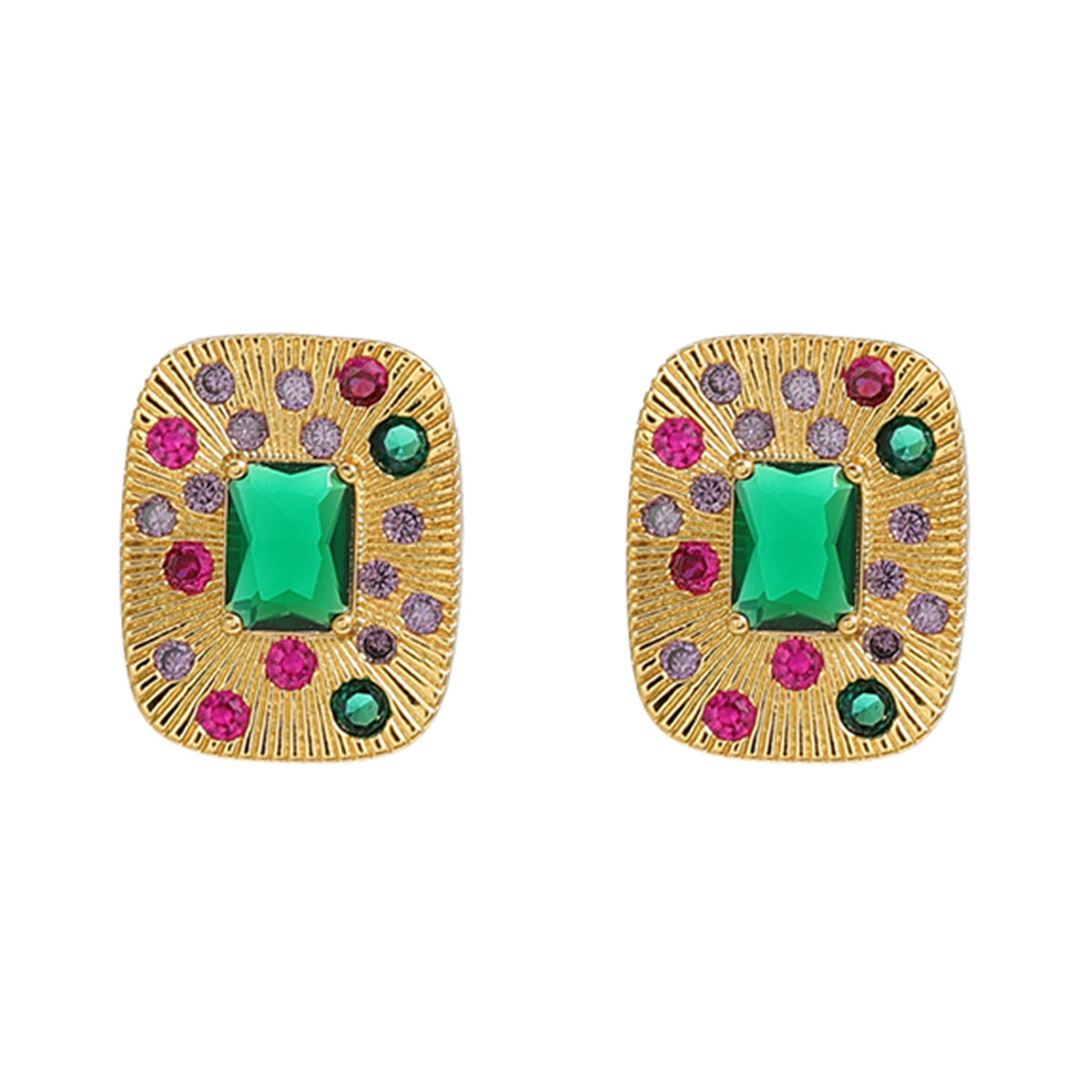 Women's Vintage Square Colorful Crystals Middle Ancient Earrings