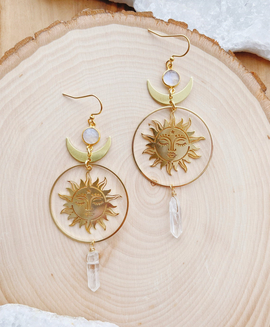 Exquisite Gold-plated Sun And Moon Pendant Transparent Earrings