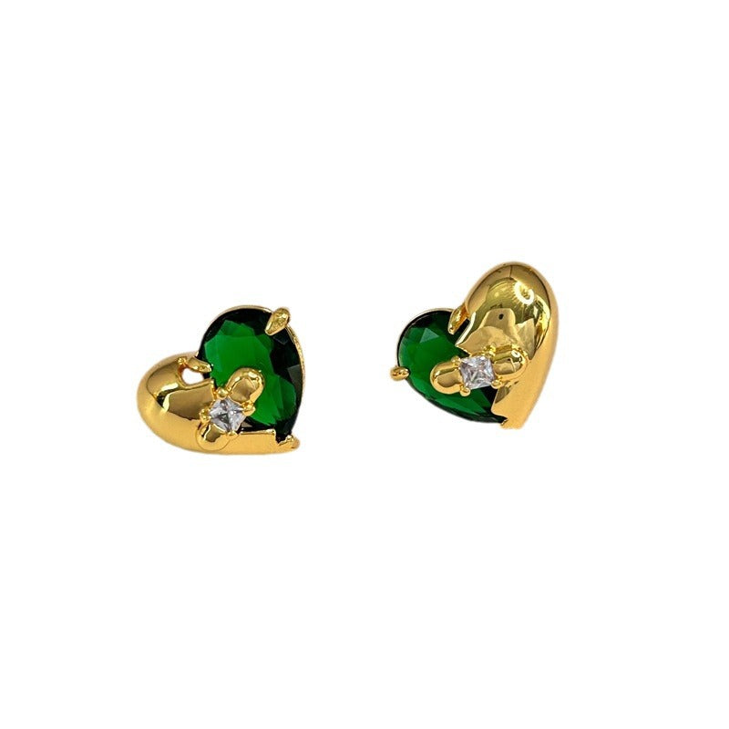 Inlaid Zircon Three-dimensional Stitching Love Heart Earrings