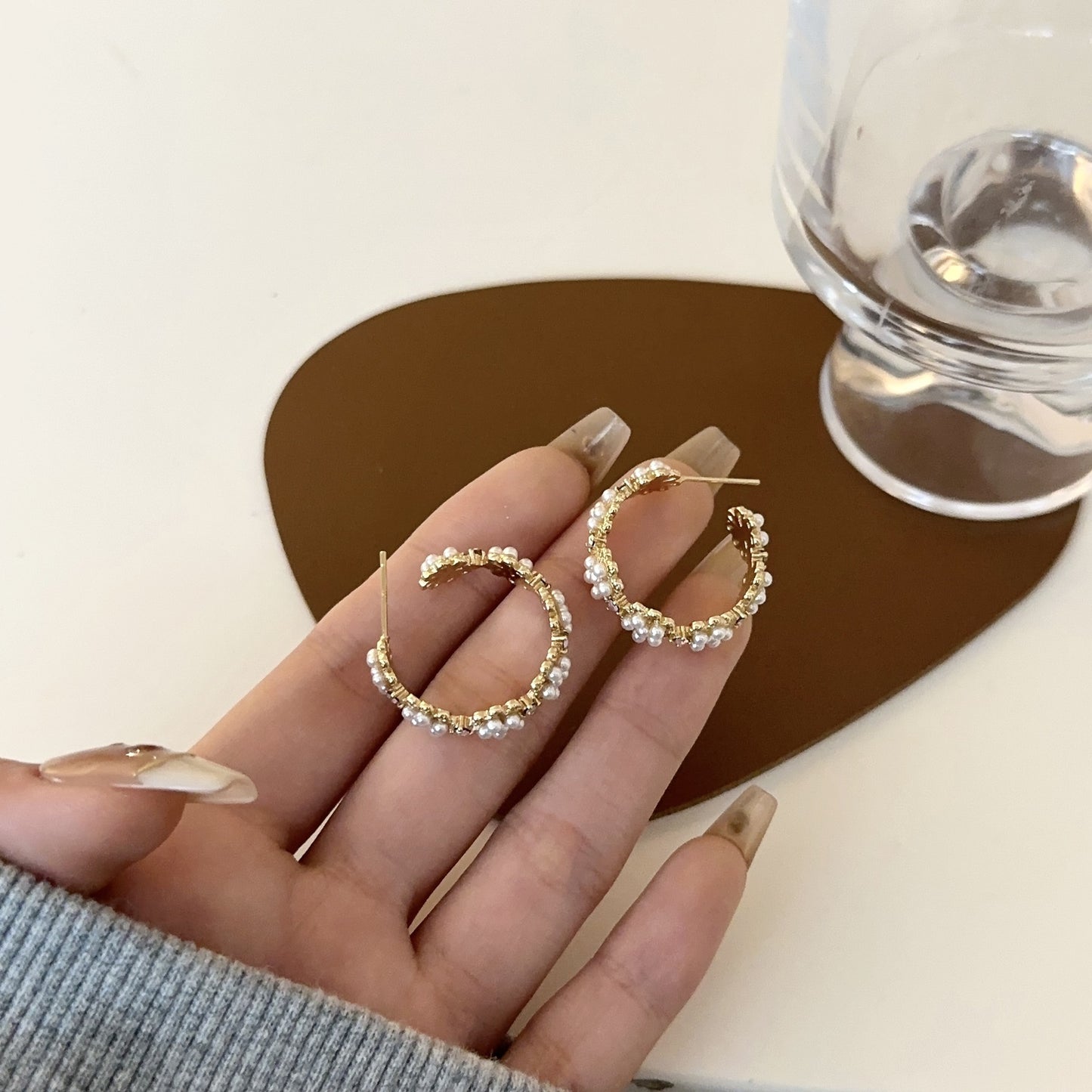 Nadel-Ohrhänger im französischen Stil, Vintage-Stil, Perlenblume, Metall