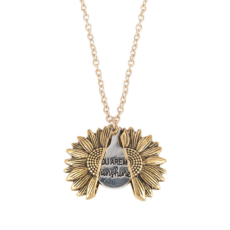 Double Layer Inscription Alloy Flower Short Necklaces
