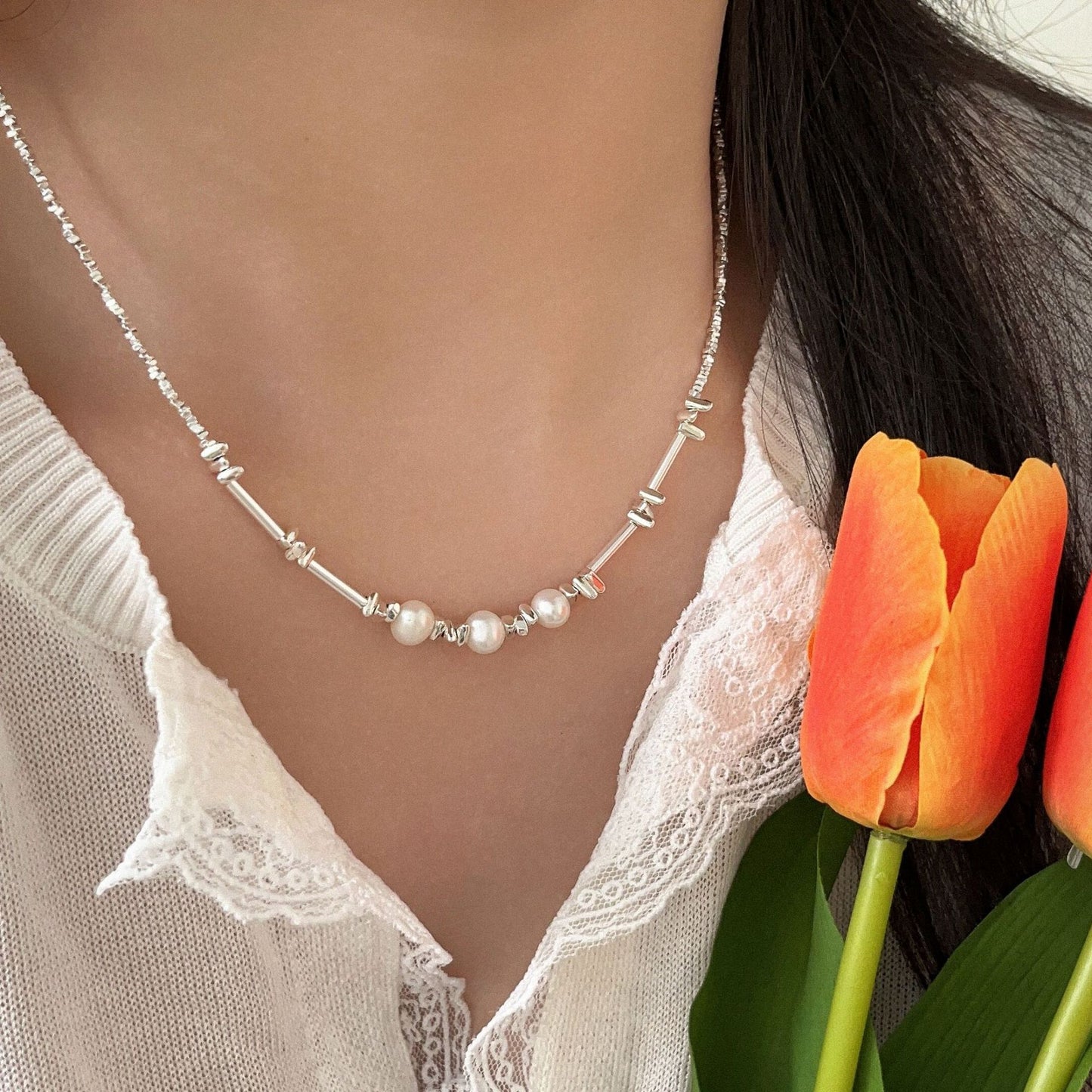 Women's Sterling Small Pieces Of Stitching Pearl Light Luxury Necklaces