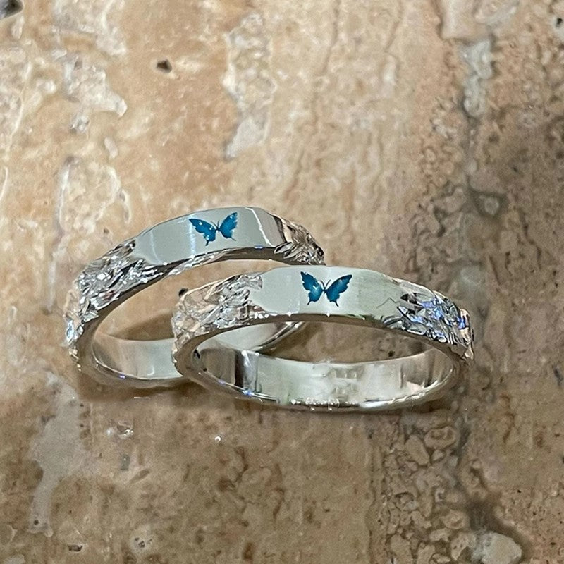 Blue Butterfly Sier Plated Design Light Luxury Personality Fashion Rings