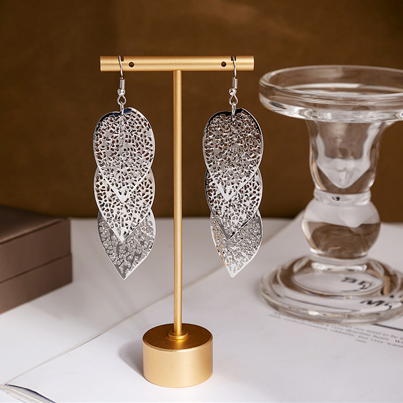 Hollow Rose Diamond Geometric Butterfly Tassel Earrings