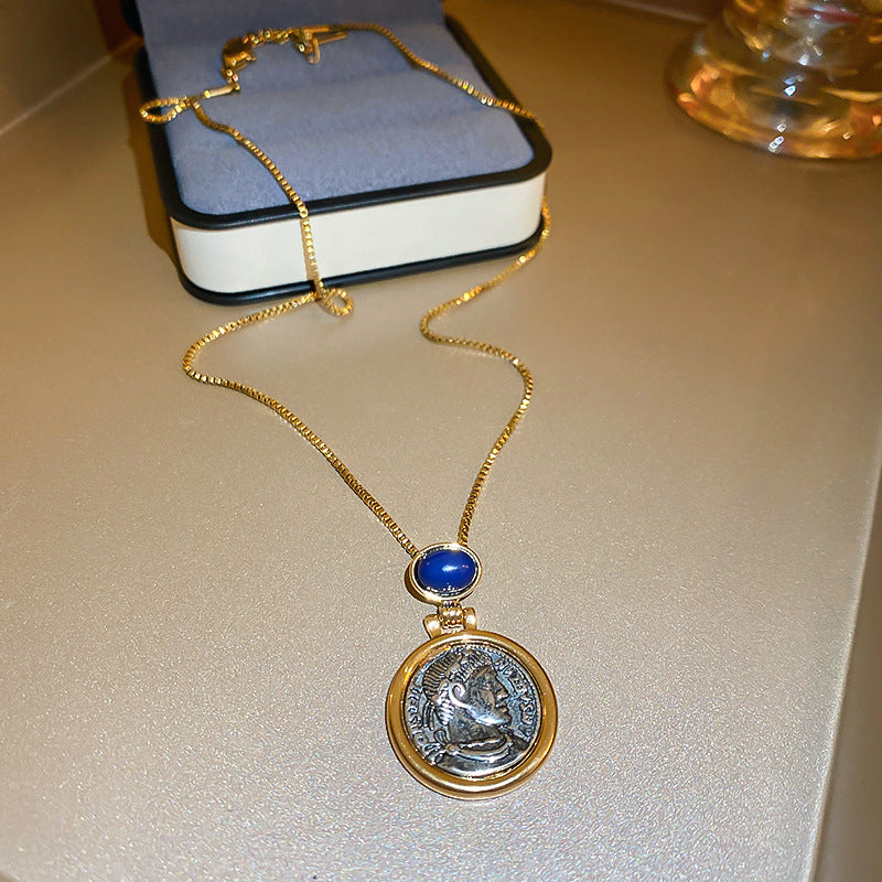 Geometrische runde französische Sier Needle Portrait-Ohrringe für Damen