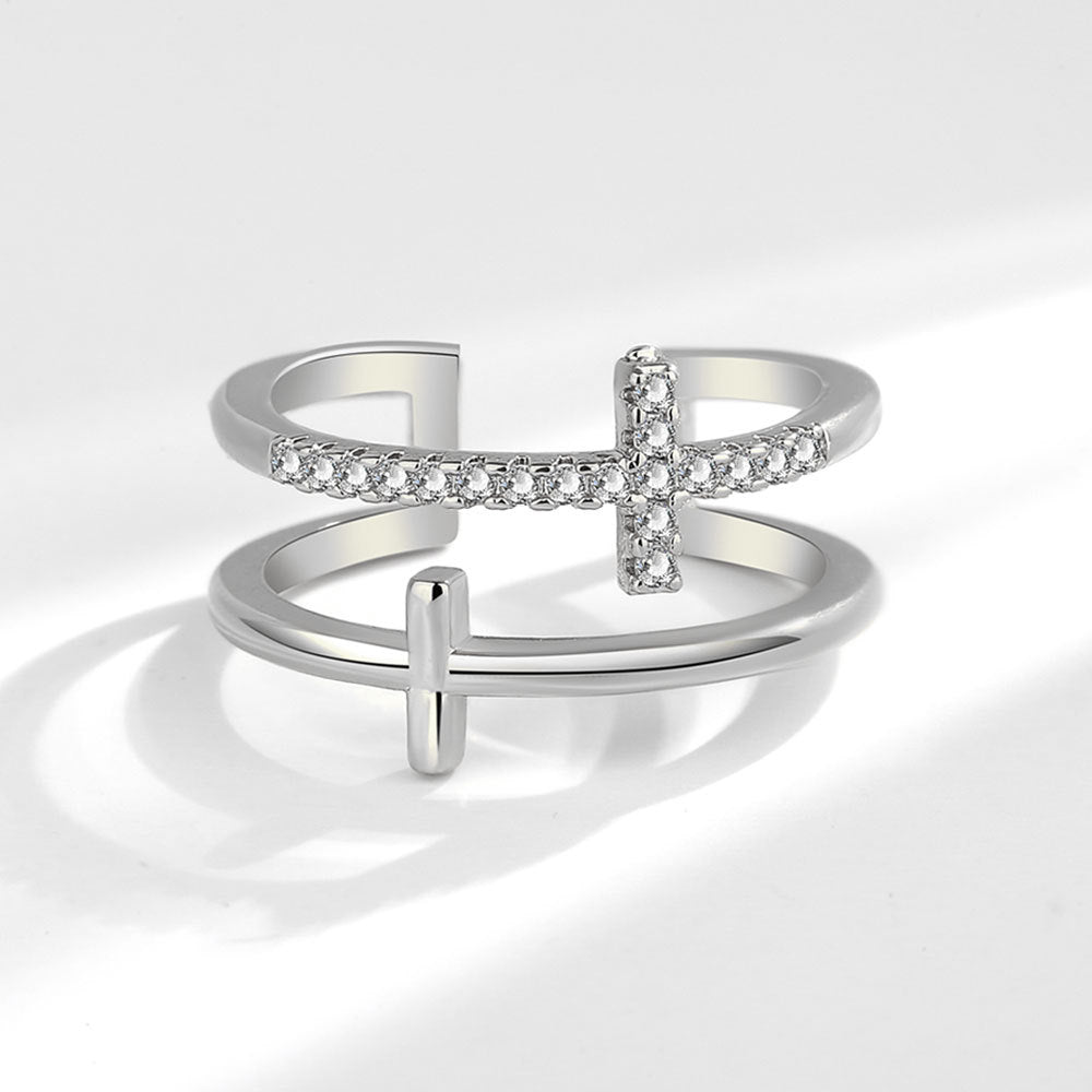 Layer Cross Female Stylish Glossy Opening Rings