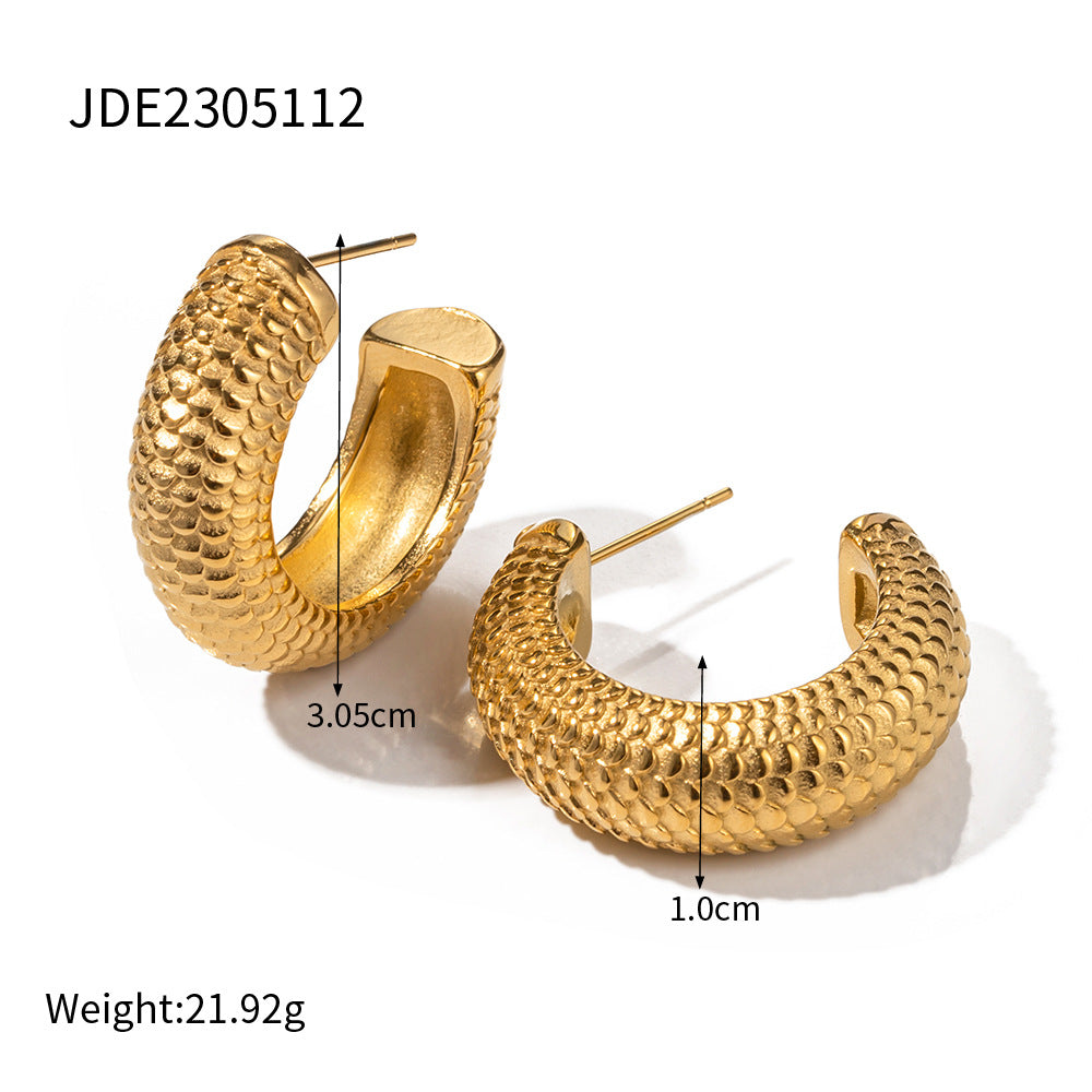 Gold Stainless Steel Thick Cylinder Shaped Does Earrings