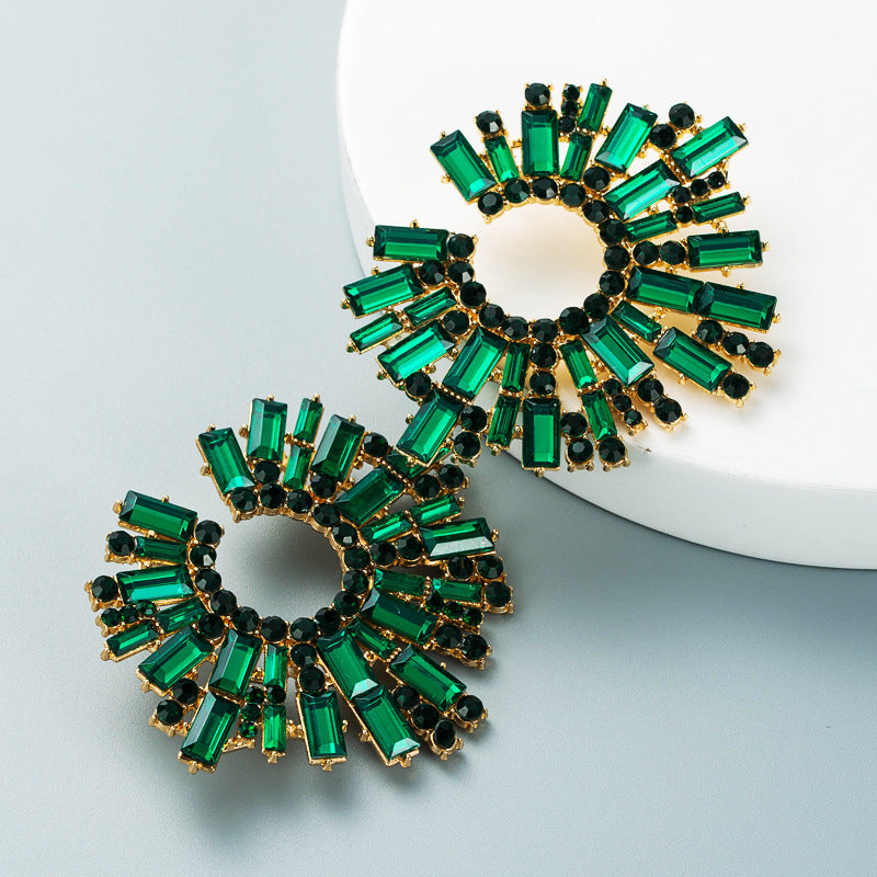 Alloy Inlaid Color Rhinestone Sunflower Female Super Earrings