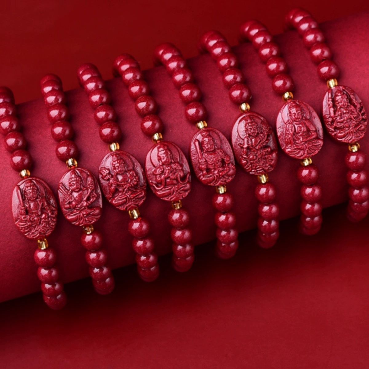 Damen & Herren & Zinnober Acht Schutzpatron Hand Buddha Armbänder