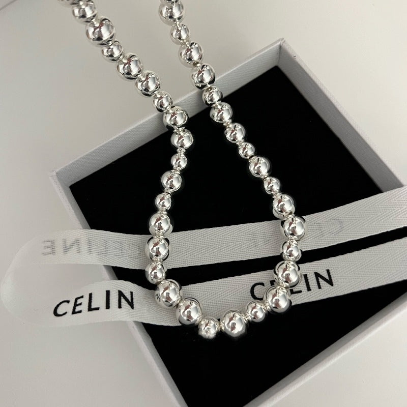 Style Irregular Sier Round Beads Female Light Luxury Temperament High-grade Necklace
