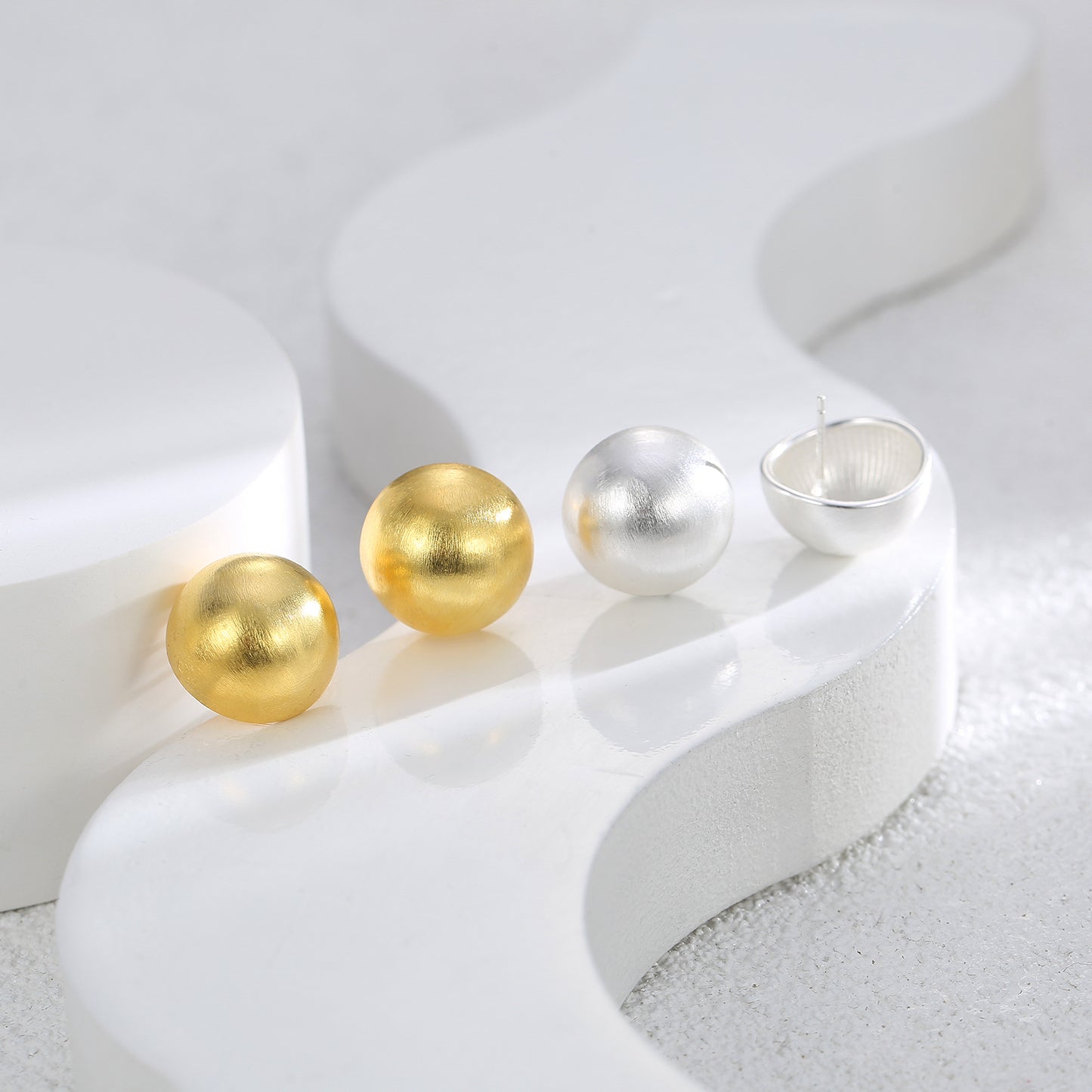 Women's Needle Metal Brushed Frosted Ball Commuter Earrings
