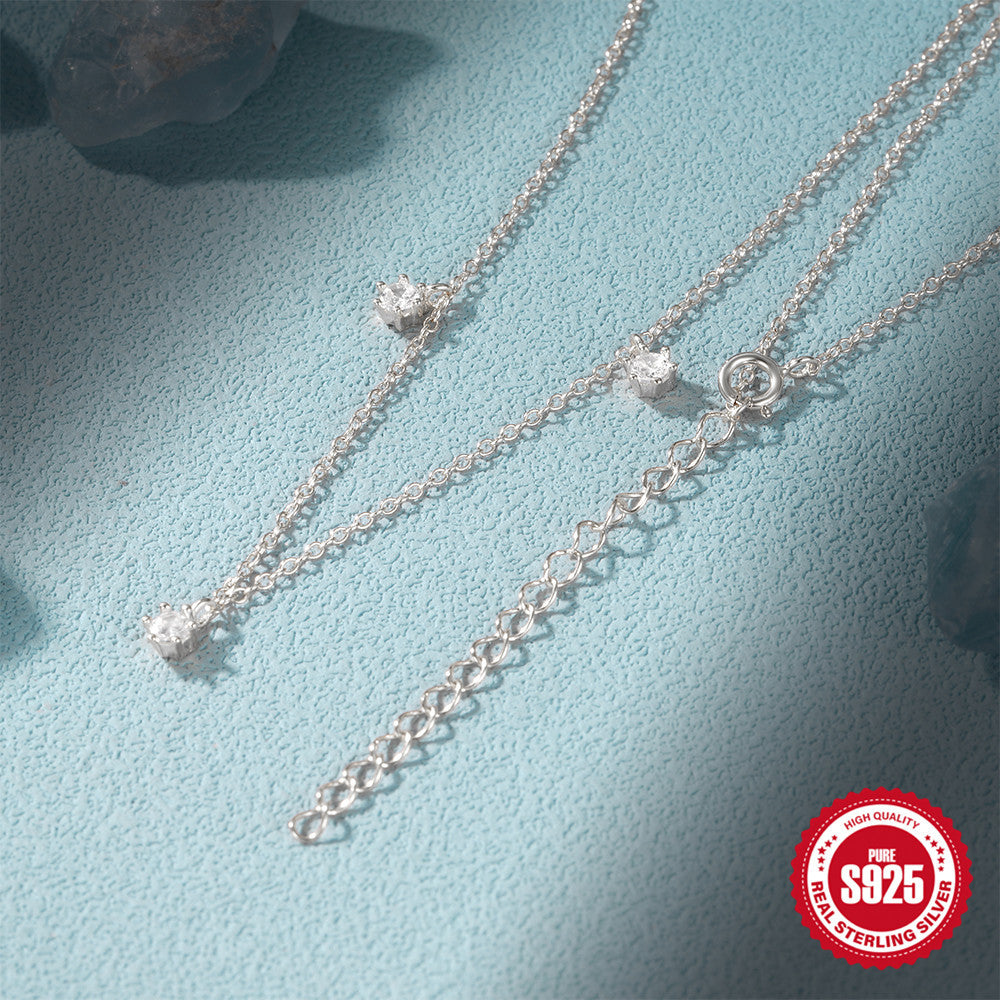 Colliers de mode à clavicule à double diamant à intervalle en trois pièces