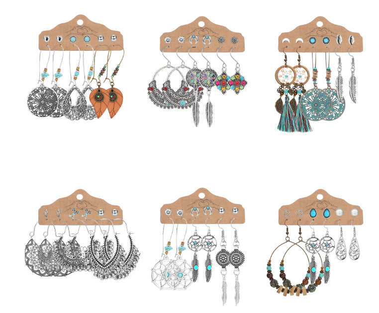 Suit Pairs Of Creative Retro Hollow Earrings