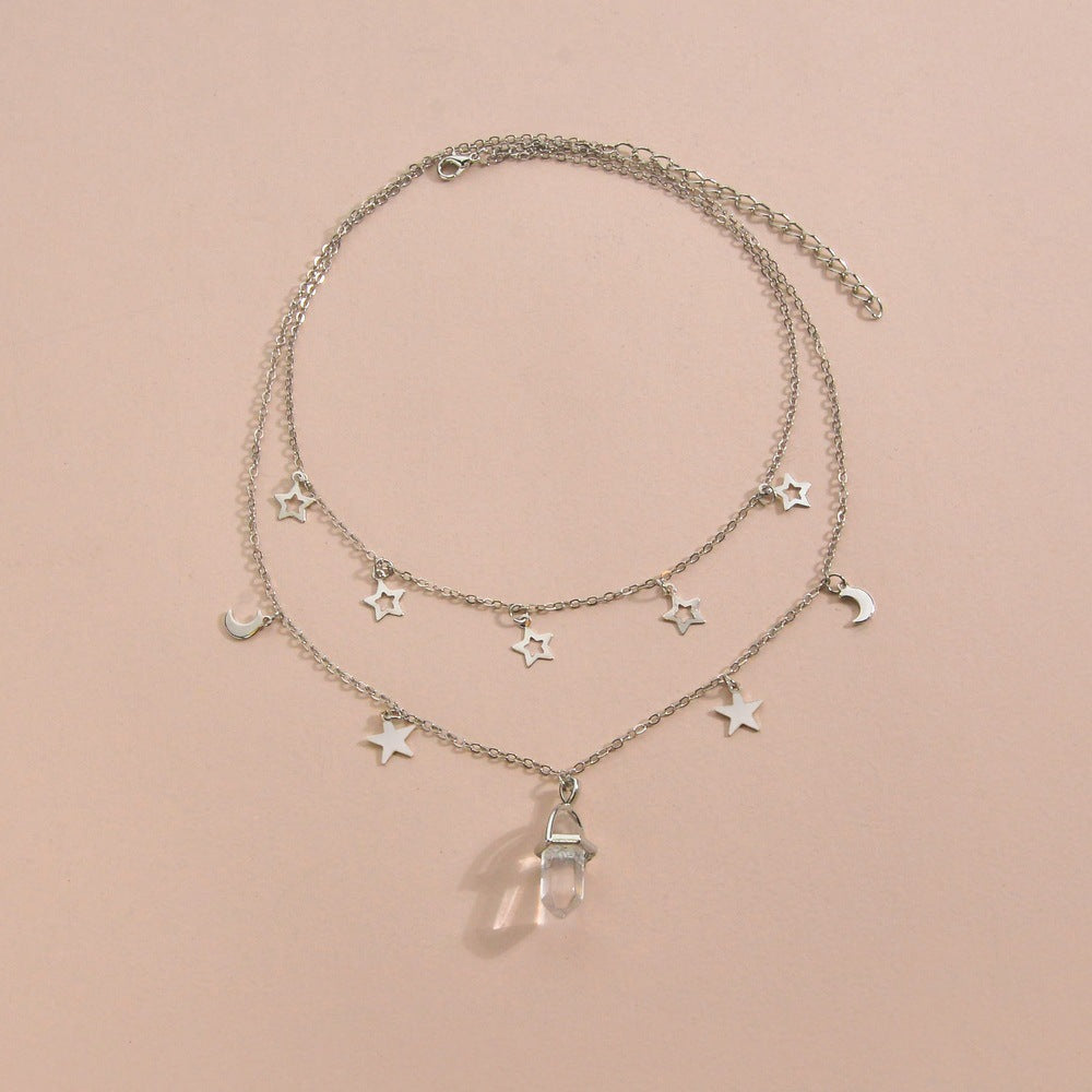 Colliers à prisme hexagonal multicouche en fer, étoile et lune, à la mode