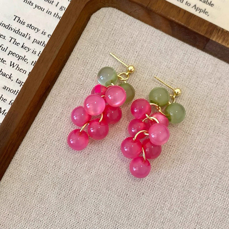 Color Beaded Grape Simple Cute Smart High-grade Earrings