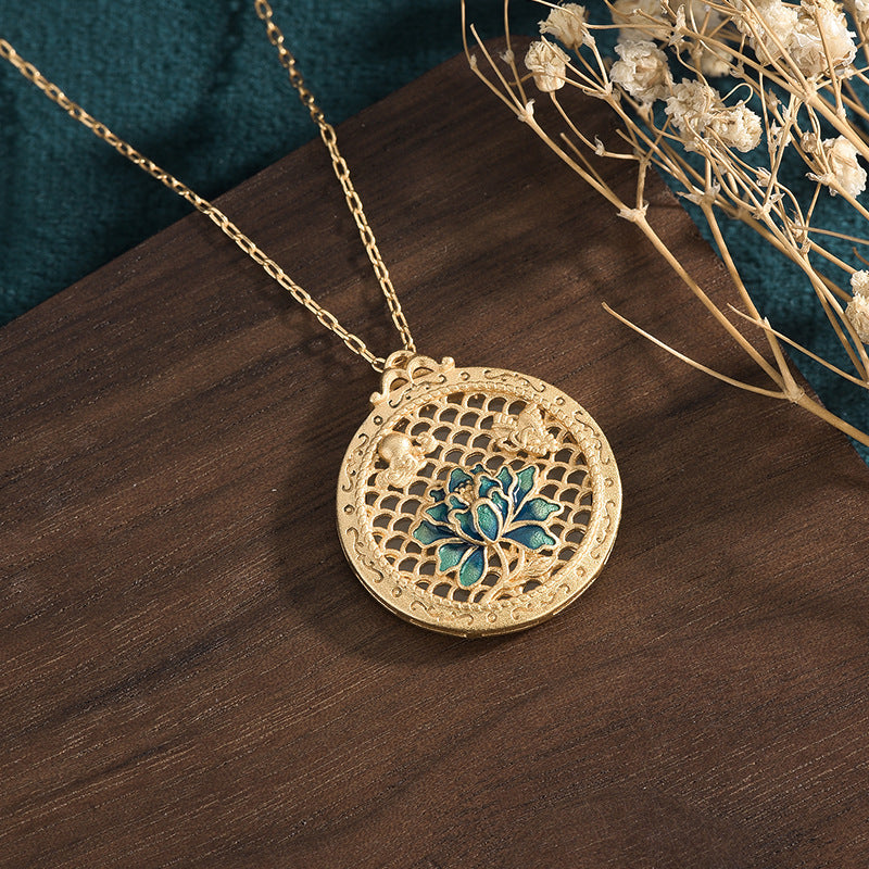 Women's Lotus Jade Round Pendant Hanging Ornament Necklaces