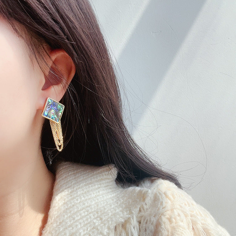 Abalone Shell Chain Tassel Design Fashion Earrings