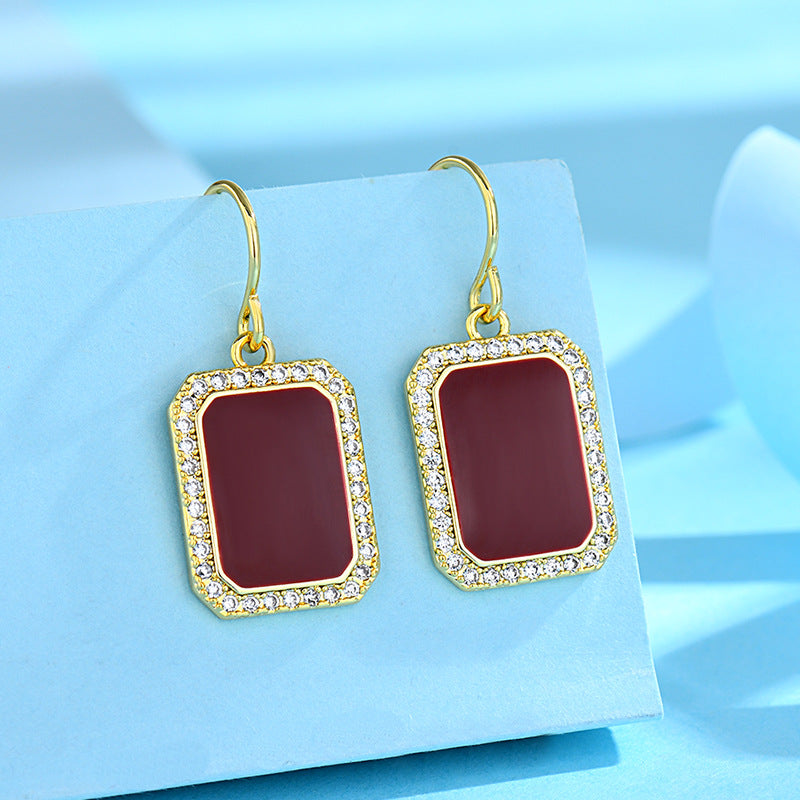 Geometric Red And Black Epoxy Ear Earrings