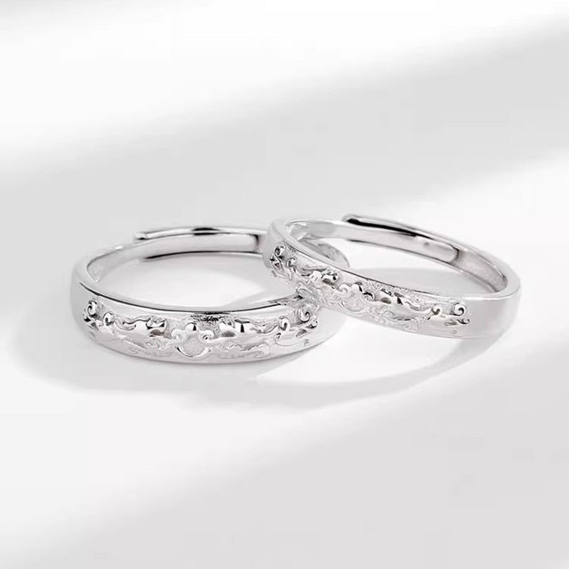 Gold Store Three-dimensional Auspicious Sier Plated Pair For Couple Luxury Ring