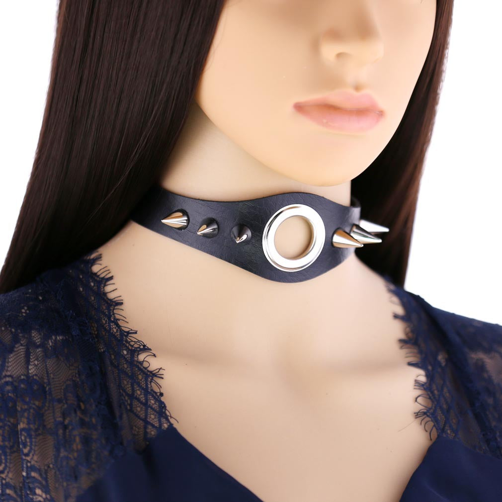 Punk Goth Leather Rivet Pointed Nail Personality Necklaces