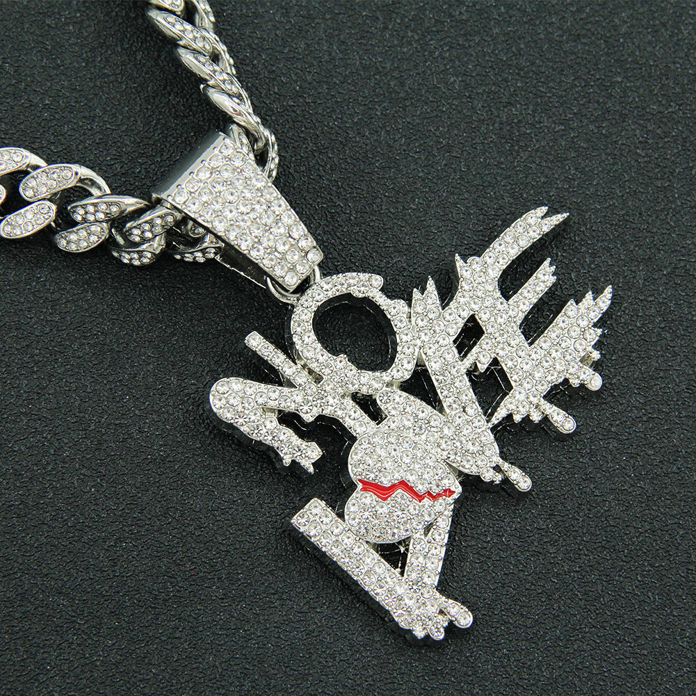 Creative Full Diamond Letter Broken Heart Stitching Necklaces