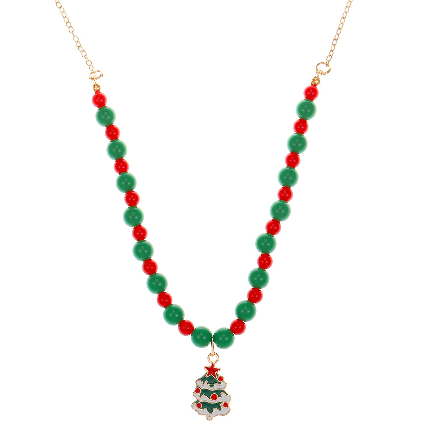 Elegant Red Green Bead Bell Tree Necklaces