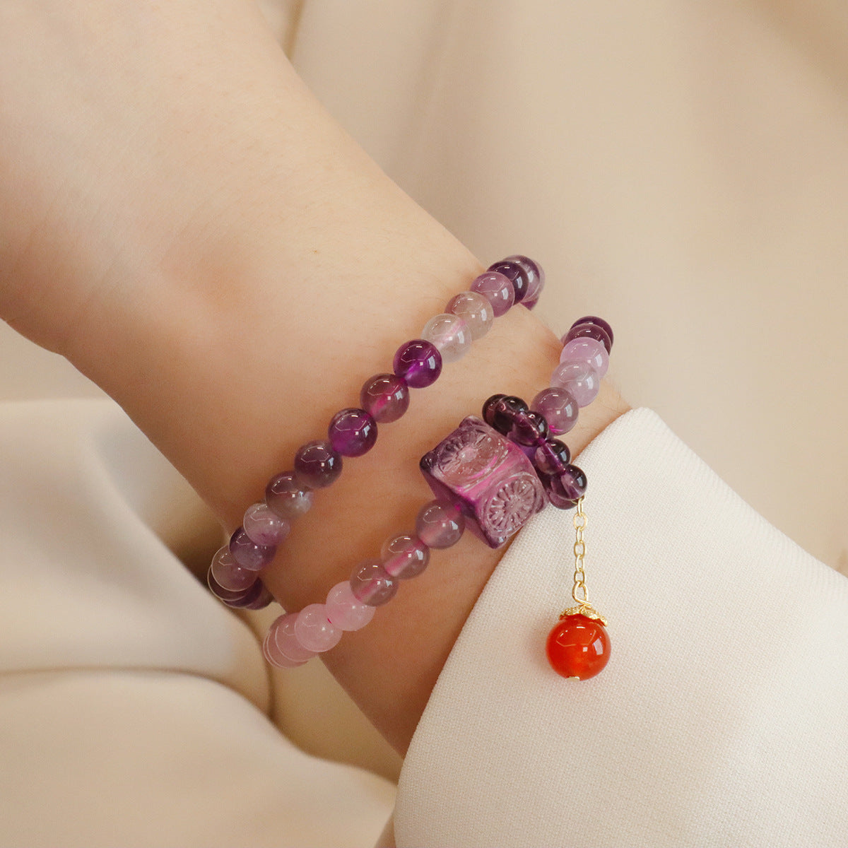 Purple Collection Natural Amethyst Double Hand National Bracelets