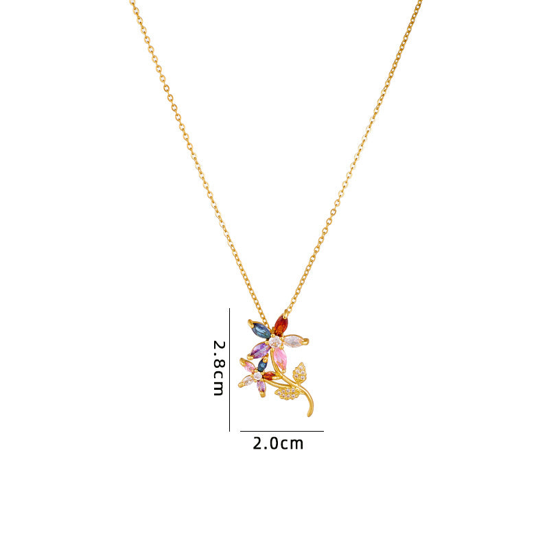 Women's Retro Niche Personality Inlaid Zircon Flower Temperament Wild Necklaces