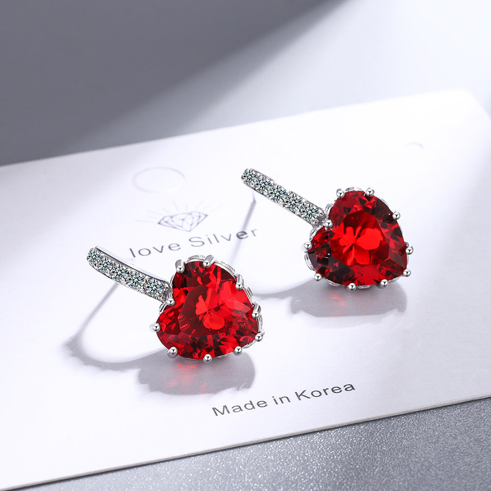 Women's Fashion Zircon Sea Blue Love Heart Earrings