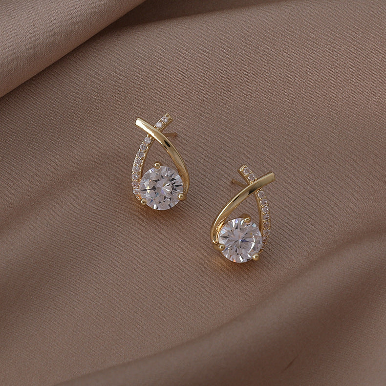 Classic Style Temperament Female Cross Zircon Earrings