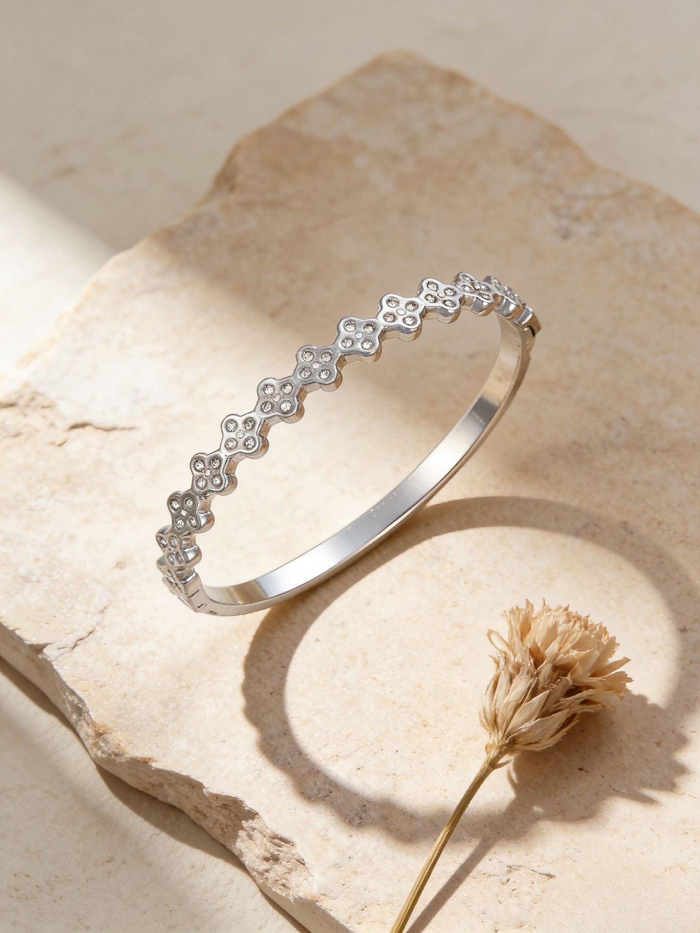 Women's French Retro Clover Diamond Titanium Steel Open-end Bracelet